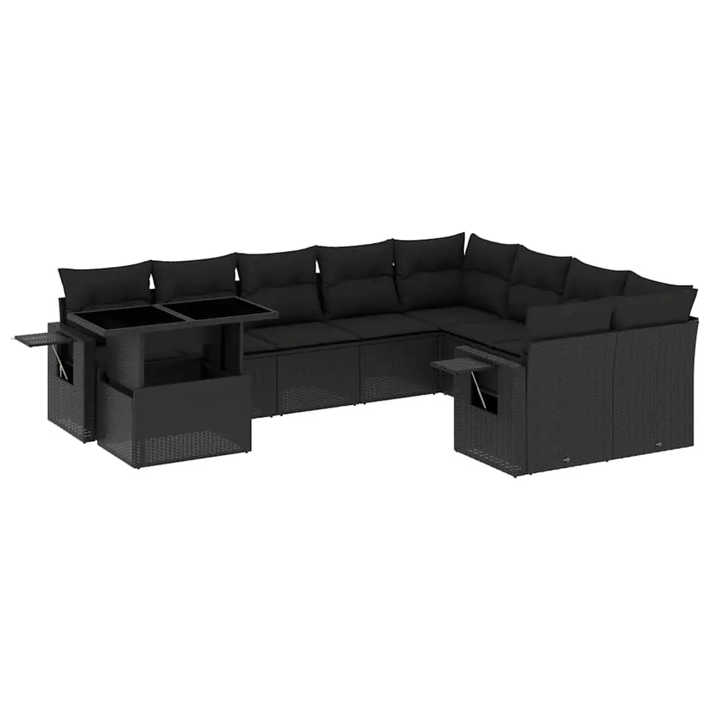 Garden Sofa Set Modular PE Rattan 10 Piece Outdoor Furniture Black