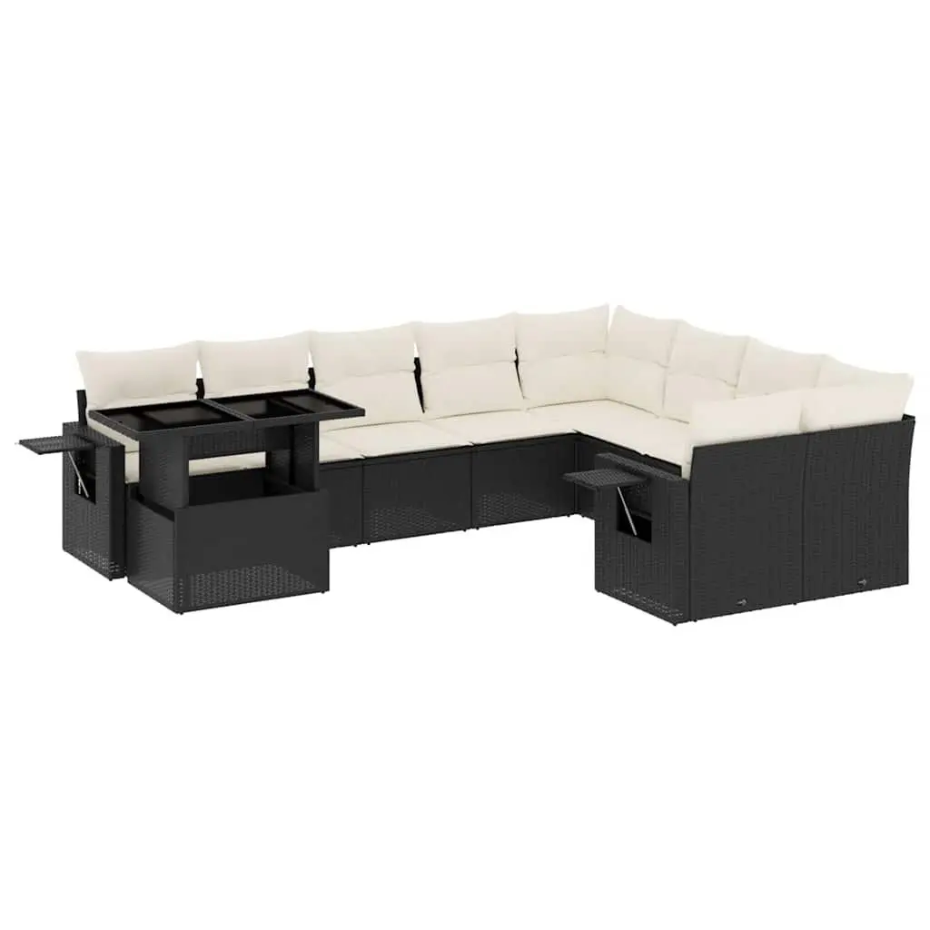 Garden Sofa Set 10 Piece Black Poly Rattan Outdoor Furniture Patio Cushions