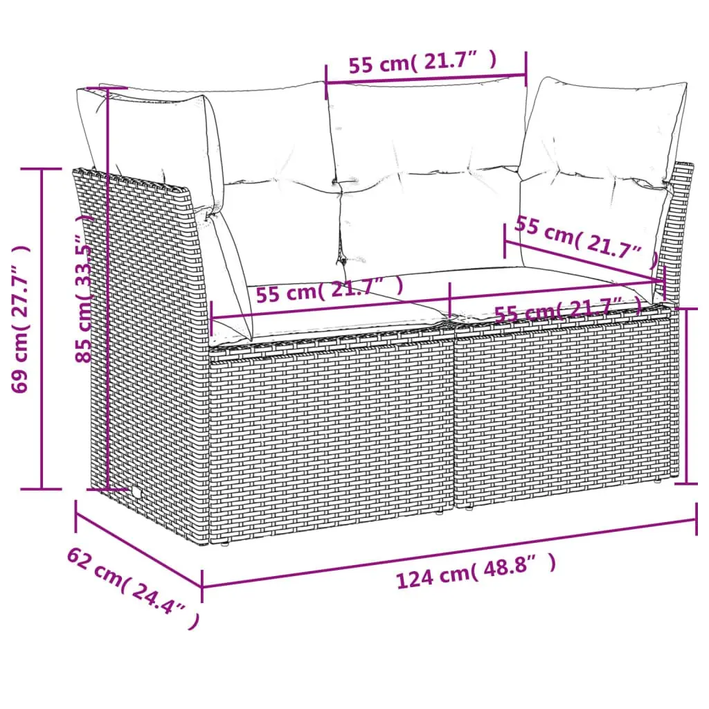 10 Piece Modular Outdoor Sofa Set Grey Poly Rattan with Cushions and Adjustable Table for Patio