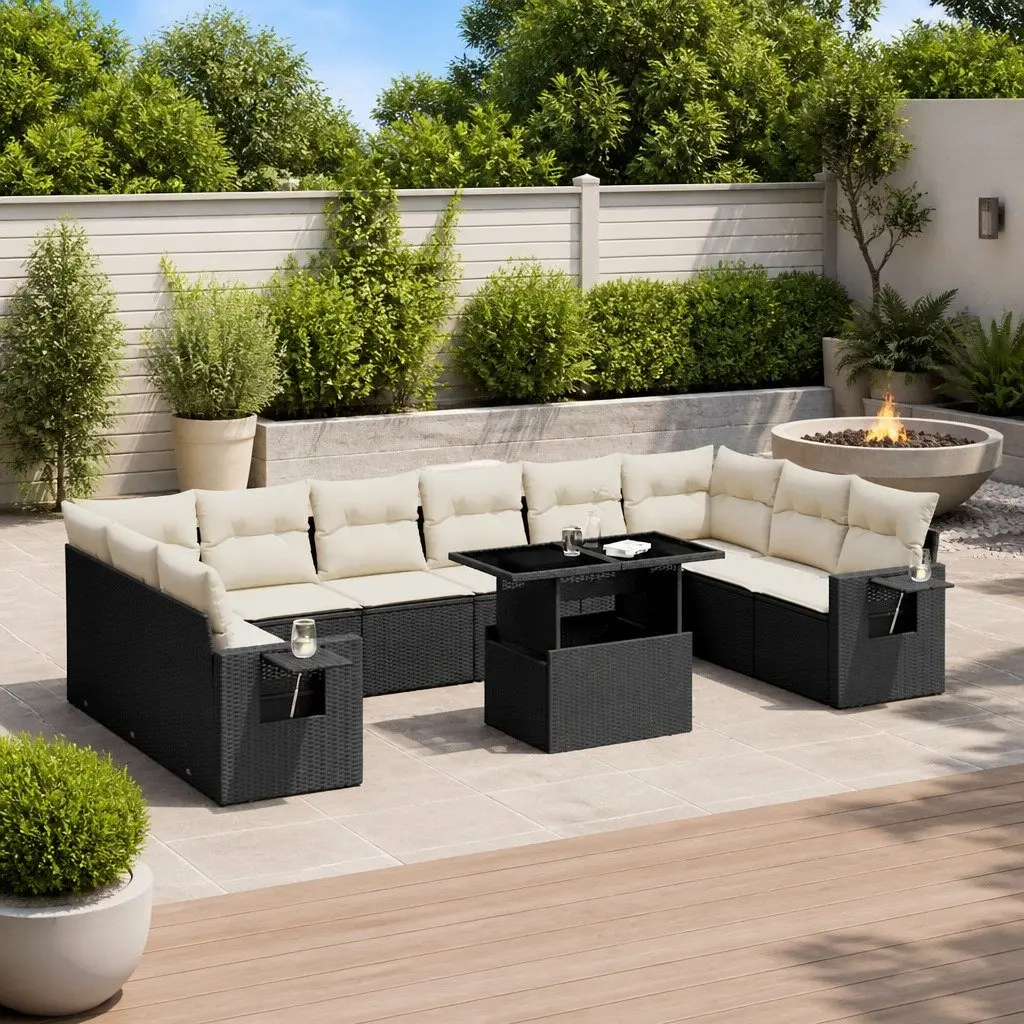 Garden Sofa Set Modular PE Rattan 11 Piece Outdoor Furniture Black
