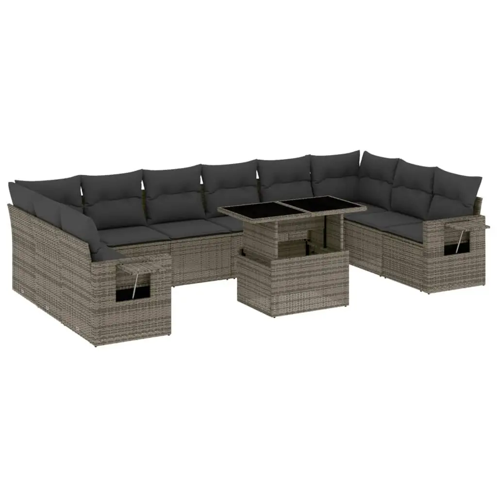 Outdoor Sofa Set PE Rattan 11 Piece Modular Grey with Cushions