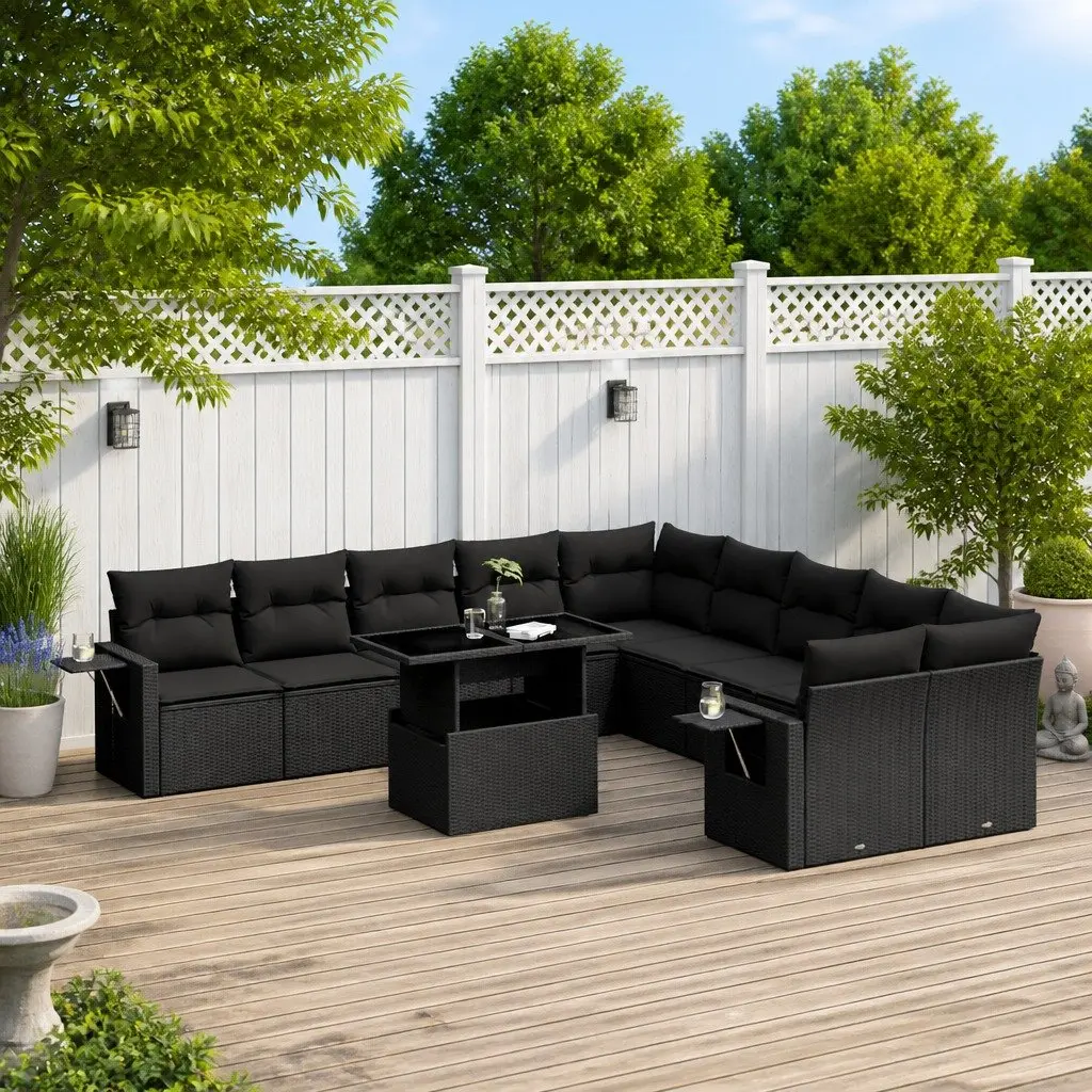 Garden Sofa Set 11 Piece Outdoor Furniture Black Poly Rattan Modular Patio