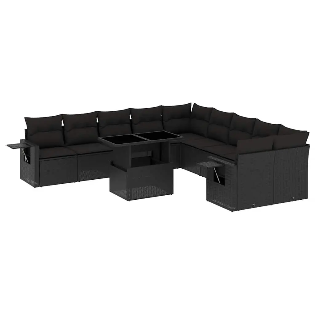 Garden Sofa Set 11 Piece Outdoor Furniture Black Poly Rattan Modular Patio