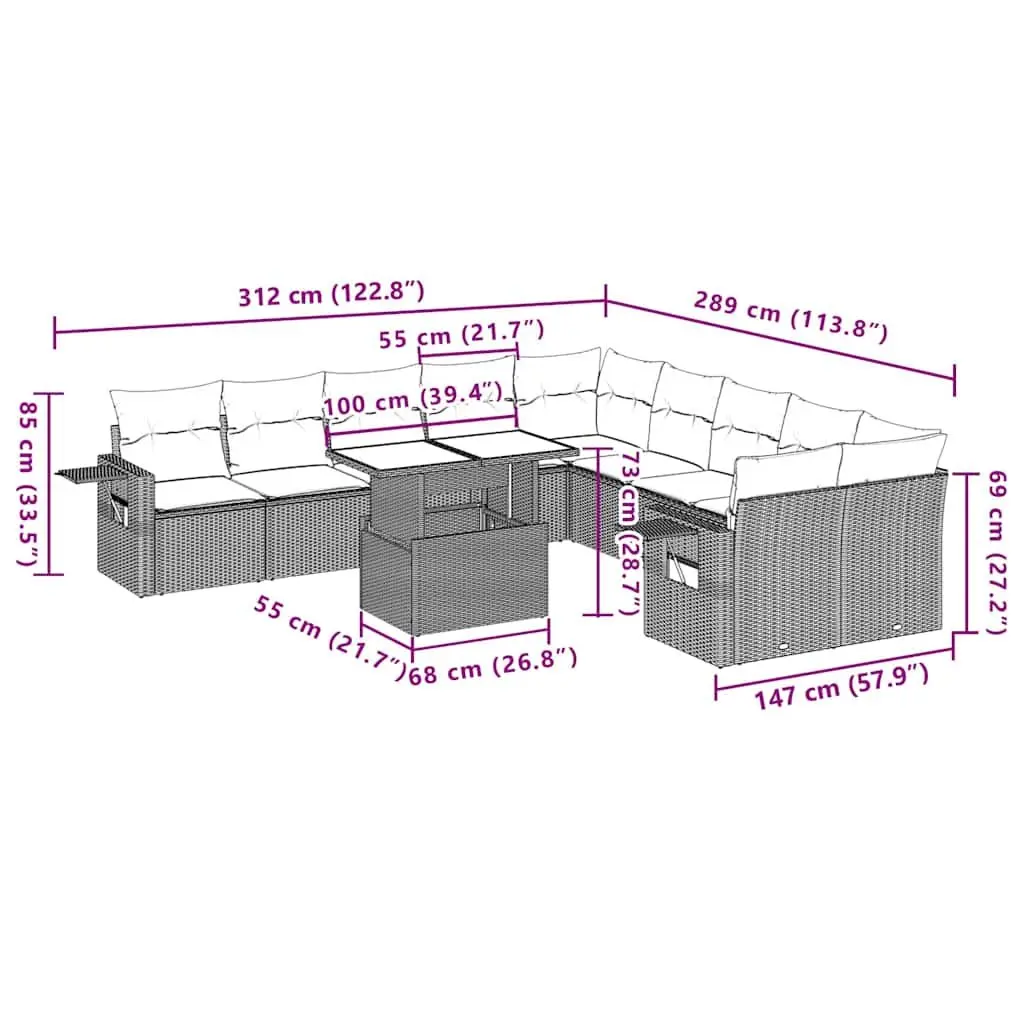 Garden Sofa Set 11 Piece Outdoor Furniture Black Poly Rattan Modular Patio
