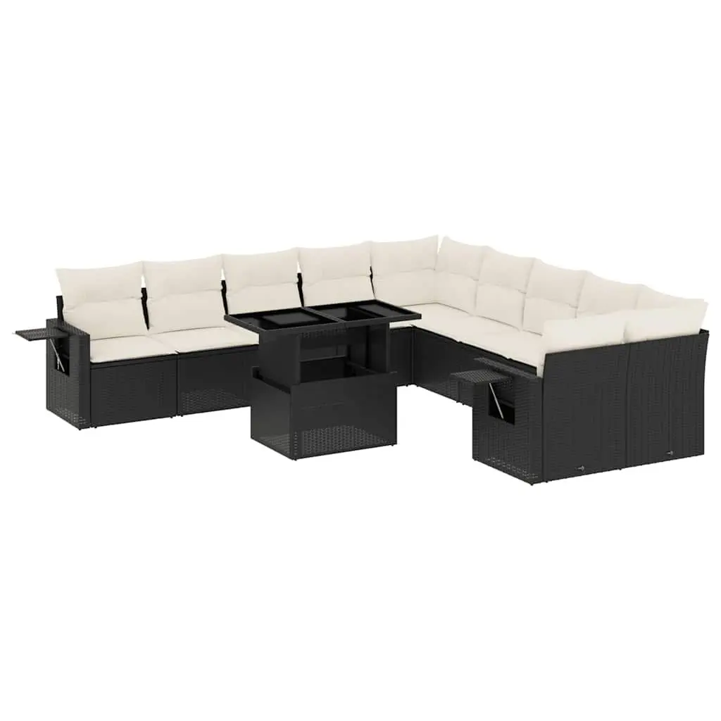 Garden Sofa Set PE Rattan 11 Piece Outdoor Furniture Black with Cushions