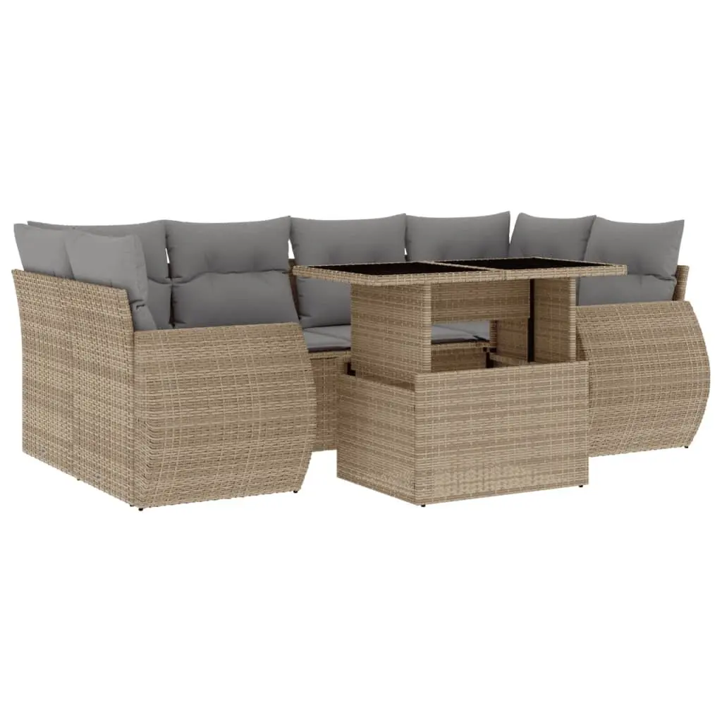 7 Piece Garden Sofa Set PE Rattan Beige Modular Outdoor Furniture with Cushions