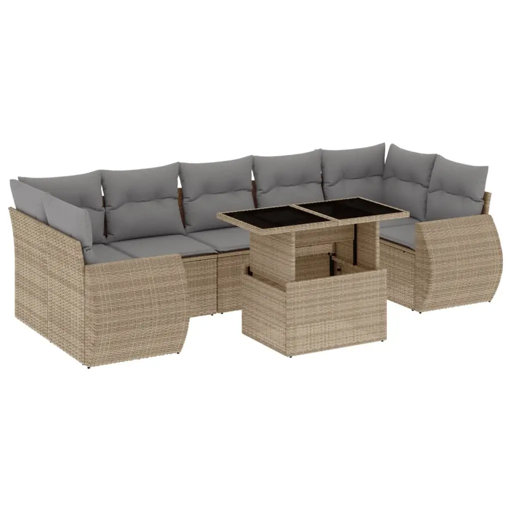 Garden Sofa Set PE Rattan 8 Piece Outdoor Furniture Modular Beige Cushions