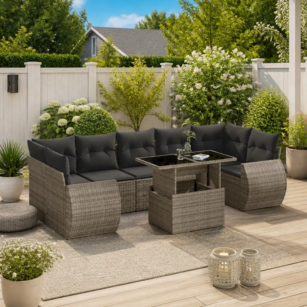 Garden Sofa Set PE Rattan 8 Piece Outdoor Furniture Modular Grey