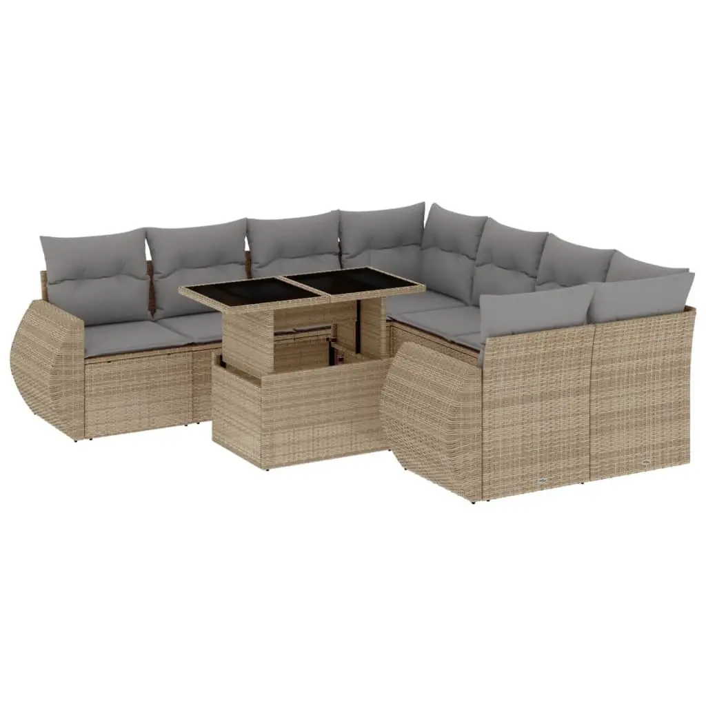 Garden Sofa Set 9 Piece Outdoor Furniture Patio Beige PE Rattan Modular Seating