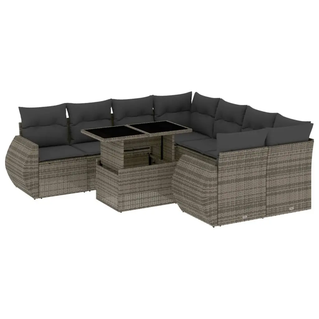 Garden Sofa Set 9 Piece Outdoor Furniture Patio Seating Grey Poly Rattan Modular