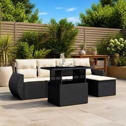 Functional 6 Piece Black Rattan Sofa Set for Outdoor Use
