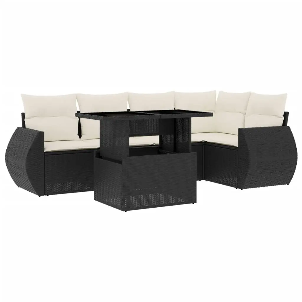 6 Piece Garden Sofa Set PE Rattan Modular Adjustable Coffee Dining Table Black