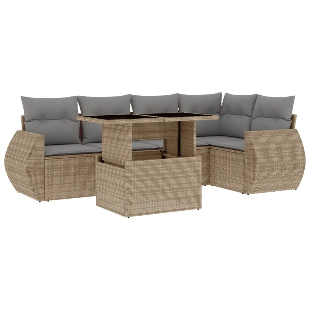 6 Piece Outdoor Garden Sofa Set PE Rattan Beige Patio Furniture with Cushions