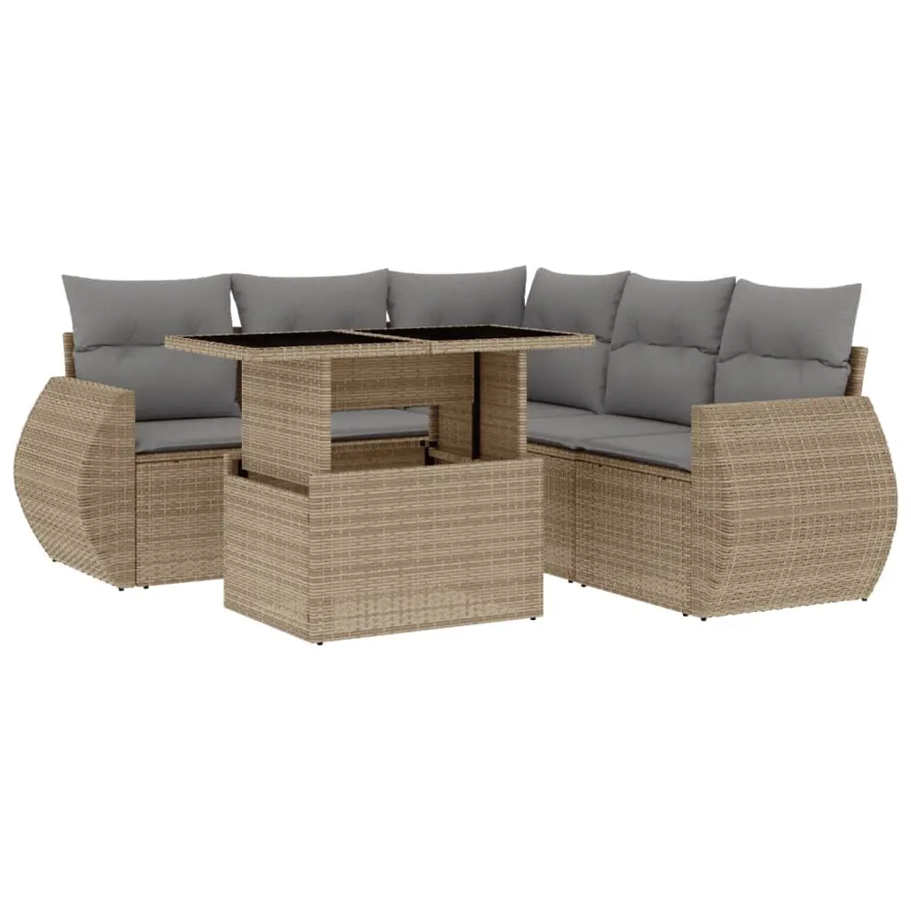 6 Piece Garden Sofa Set PE Rattan Outdoor Furniture Beige with Cushions