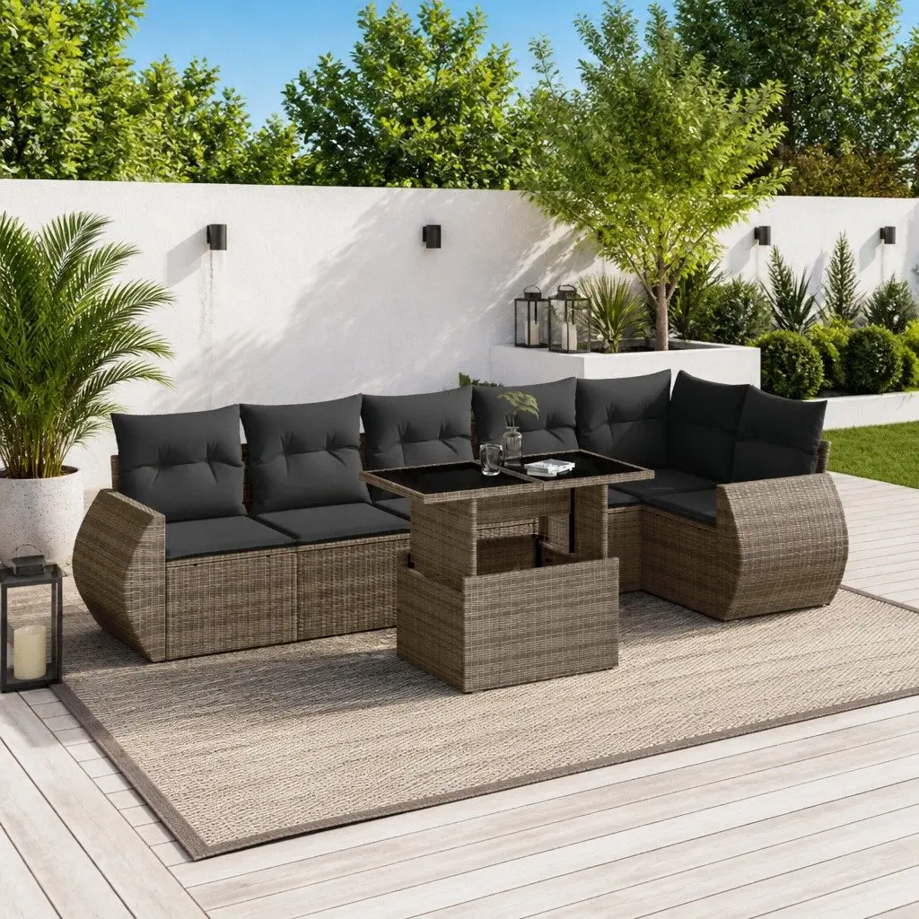 7 Piece Garden Sofa Set PE Rattan Modular Outdoor Furniture Grey with Cushions