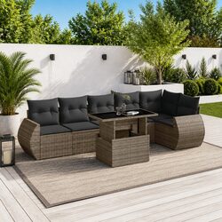 7 Piece Garden Sofa Set Outdoor Furniture Grey Poly Rattan with Cushions Patio
