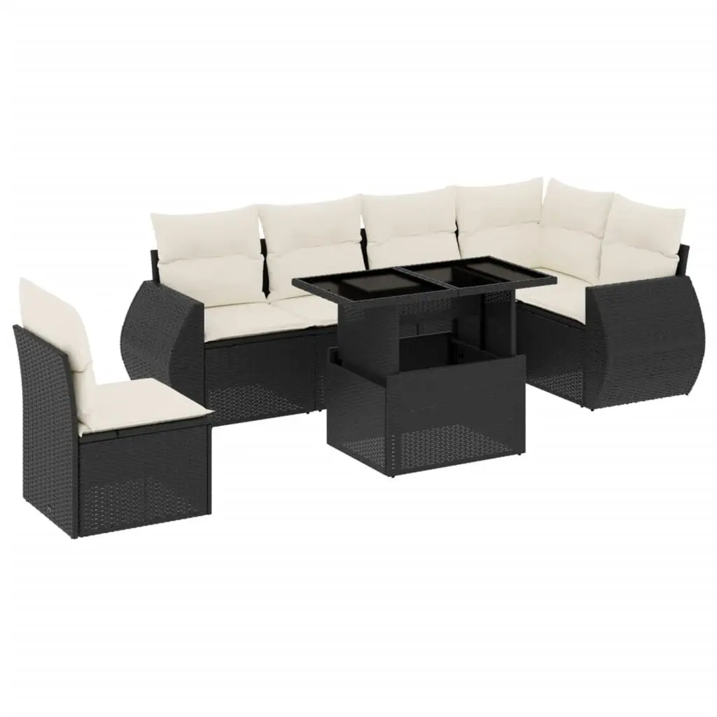 7 Piece Garden Sofa Set PE Rattan Outdoor Patio Furniture Black with Cushions