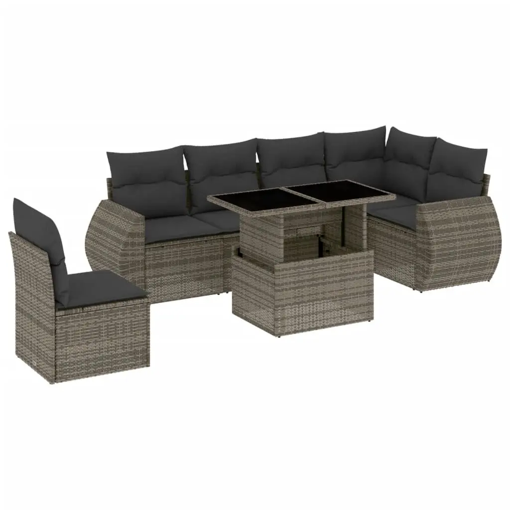 7 Piece Garden Sofa Set PE Rattan Outdoor Patio Furniture Grey with Cushions