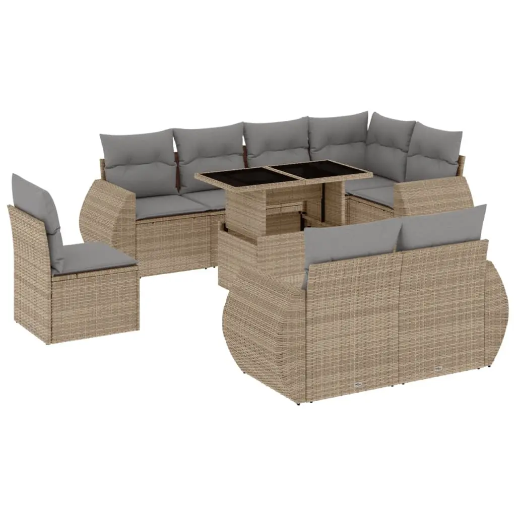 9 Piece Garden Sofa Set Poly Rattan Beige Modular Outdoor Furniture
