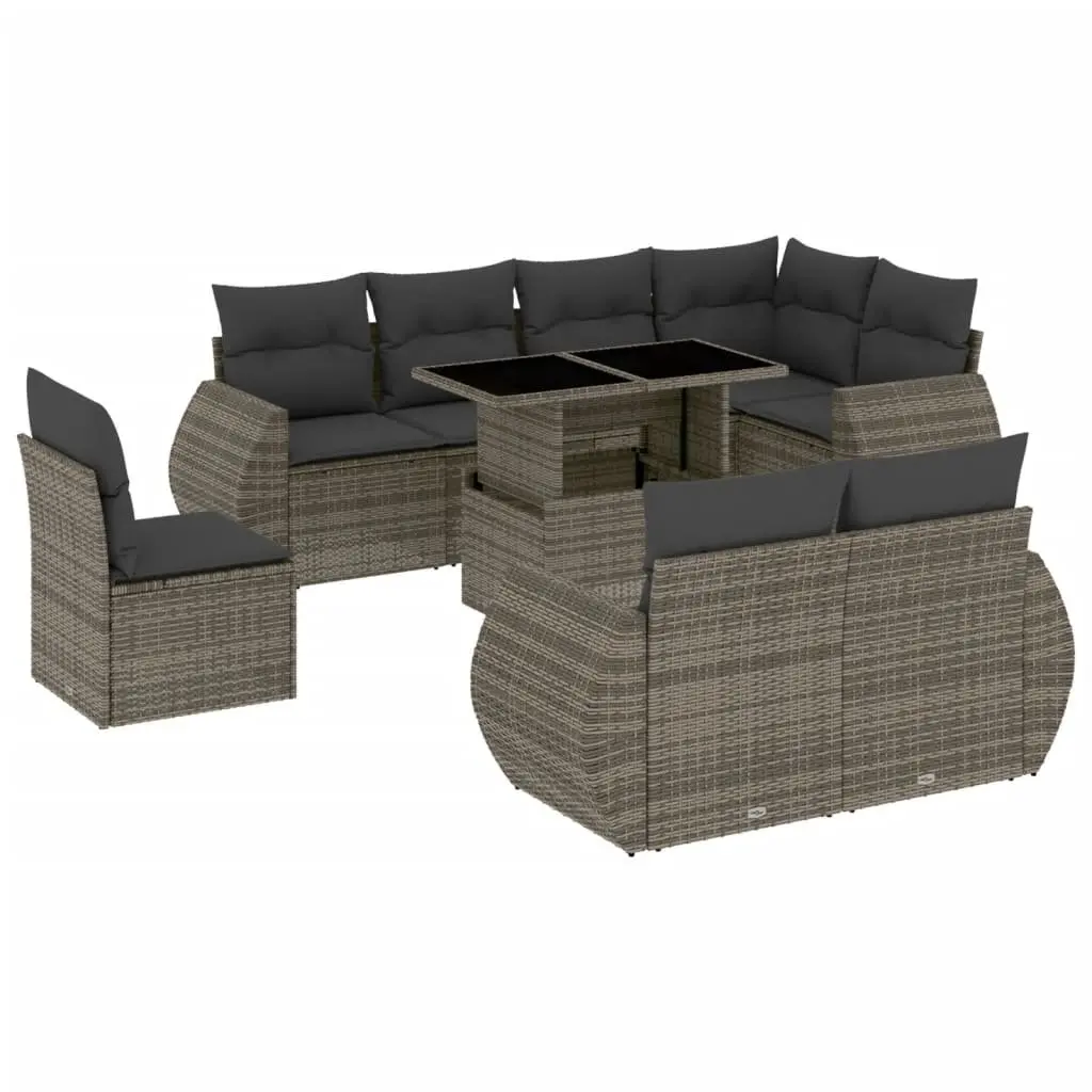 Garden Sofa Set Modular PE Rattan 9 Piece Outdoor Furniture Patio Seating Grey