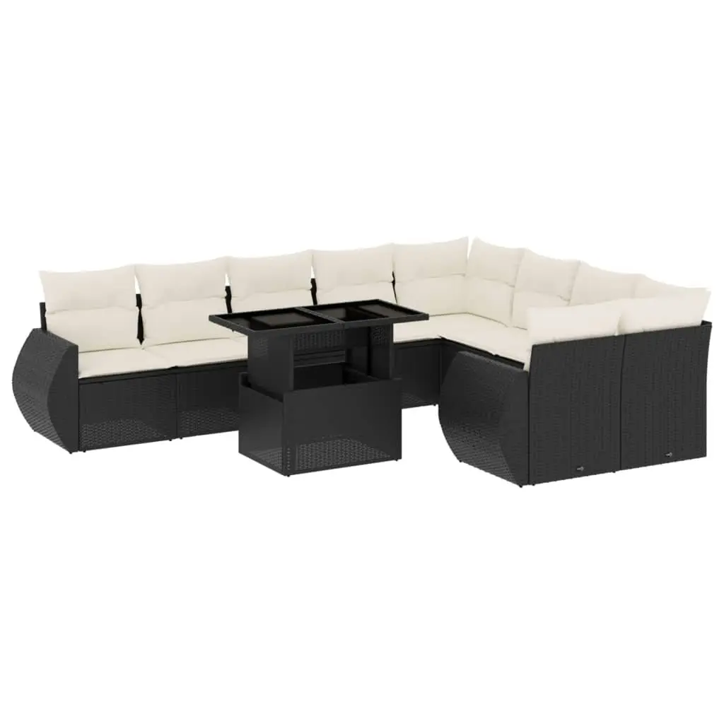 10 Piece Modular Outdoor Sofa Set PE Rattan Black with Cushions Adjustable Table