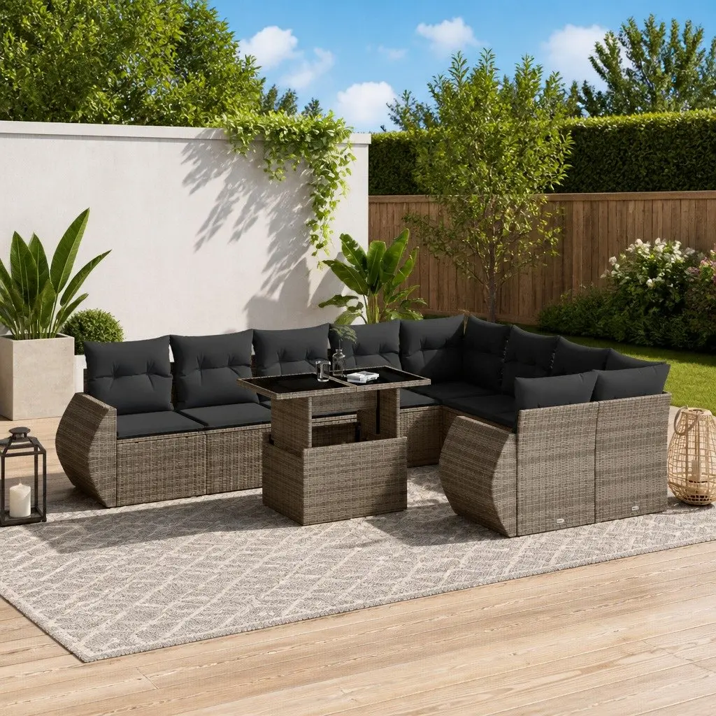 Garden Sofa Set Poly Rattan 10 Piece Outdoor Furniture Grey Modular