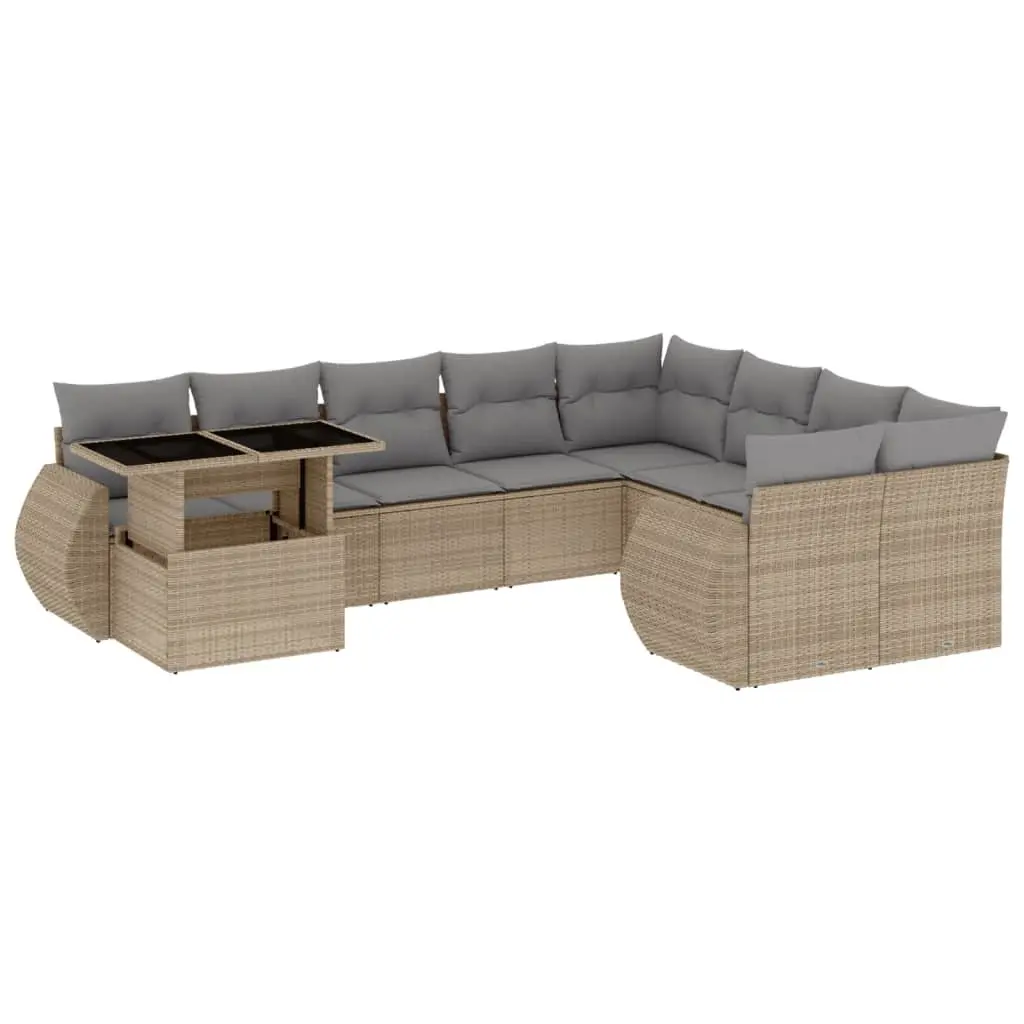 10 Piece Modular Outdoor Furniture Beige PE Rattan Sofa Set