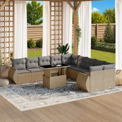 Beige Modular Garden Sofa Set – 11 Pieces of Comfort