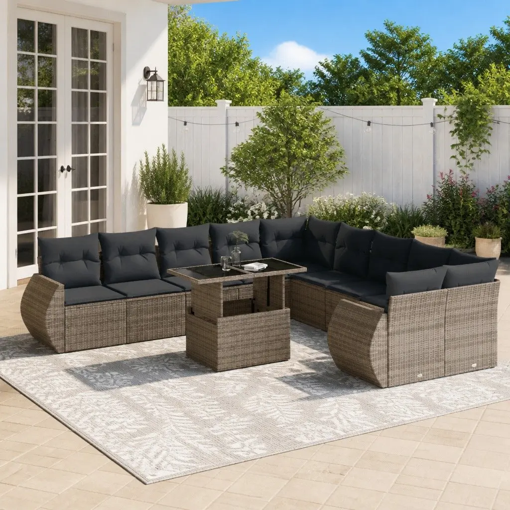Garden Sofa Set PE Rattan 11 Piece Modular Outdoor Furniture with Cushions Grey