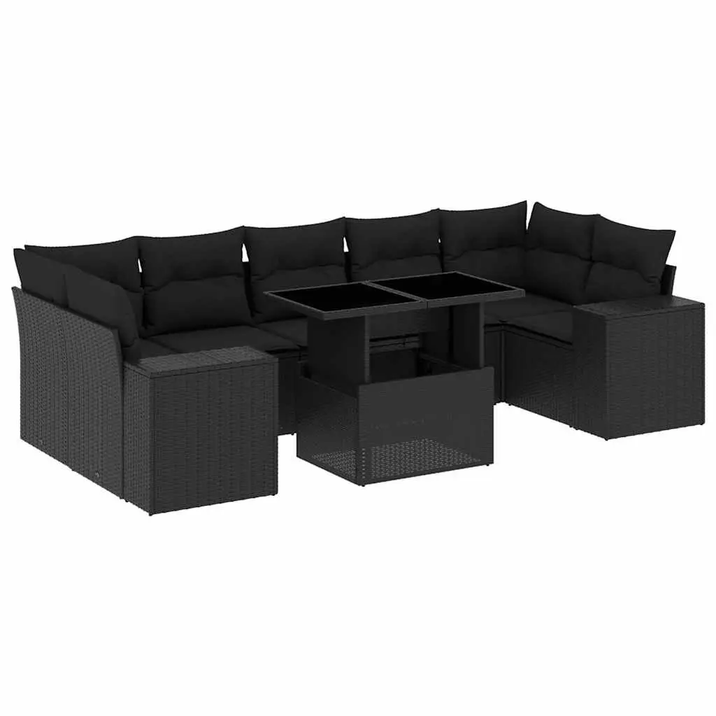 Garden Sofa Set Modular PE Rattan 8 Piece Outdoor Furniture Patio Lounge Black