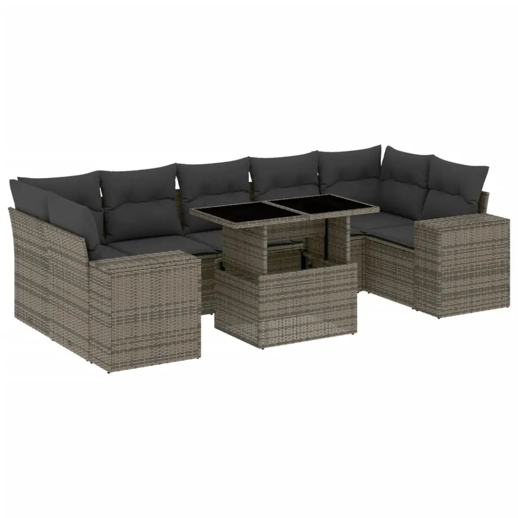 8 Piece Garden Sofa Set Outdoor Patio Furniture Grey PE Rattan with Cushions