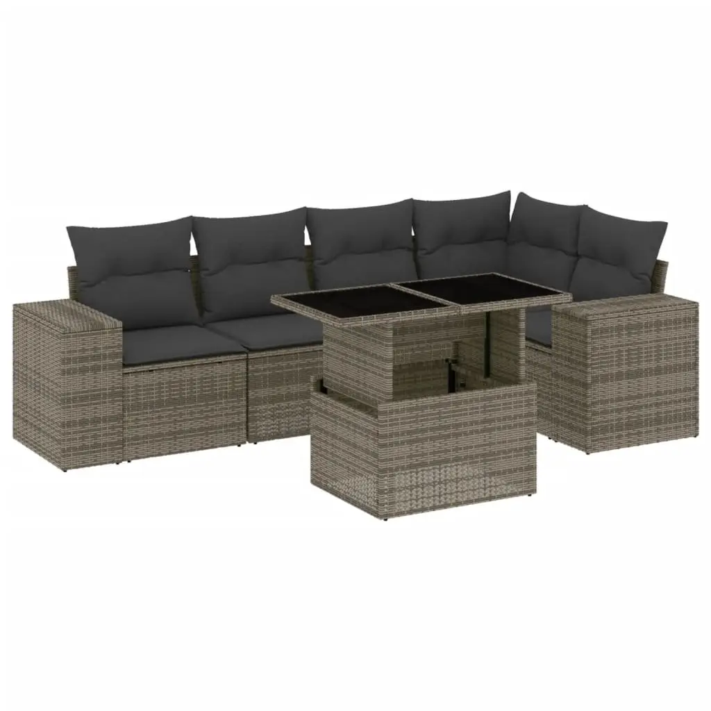 6 Piece Modular Garden Sofa Set Grey PE Rattan with Cushions for Patio Outdoor Furniture