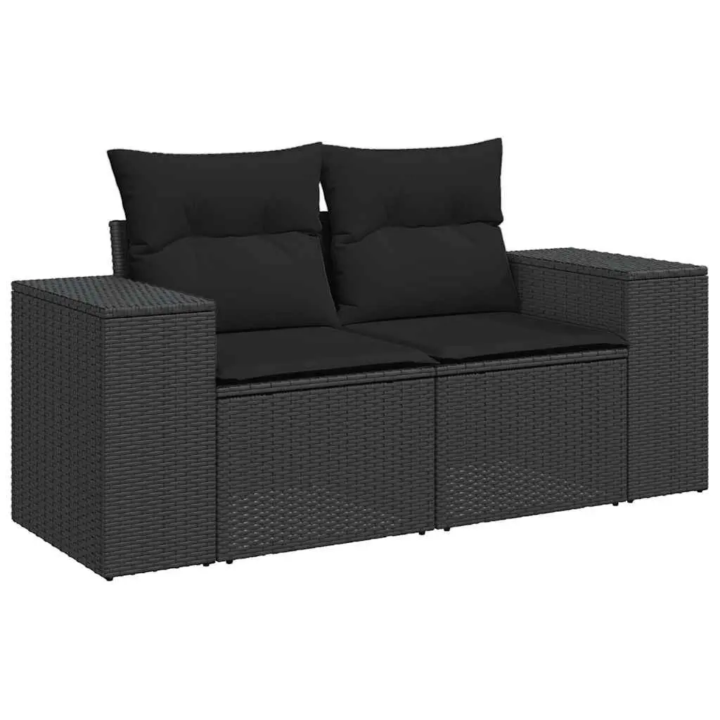 6 Piece Outdoor Furniture Set Black PE Rattan Garden Sofa with Adjustable Table and Thick Cushions