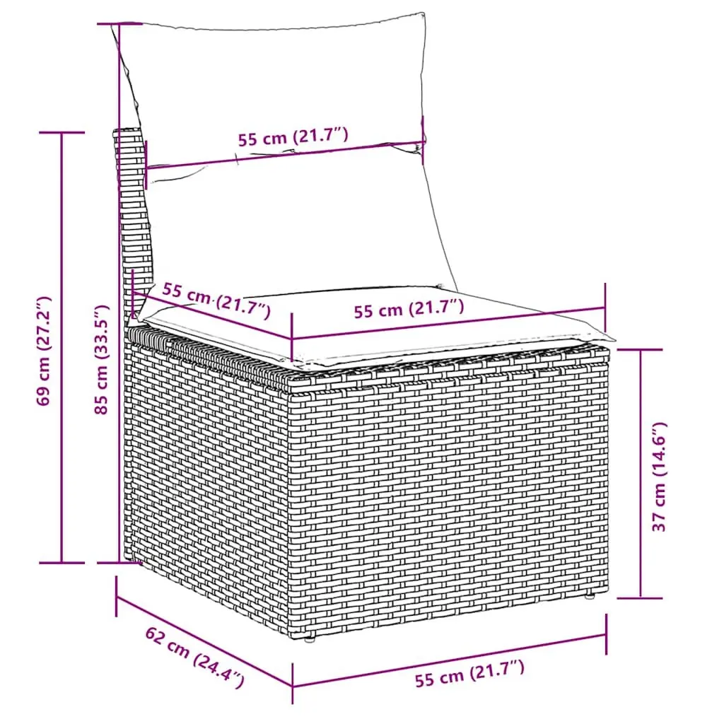 6 Piece Outdoor Furniture Set Black PE Rattan Garden Sofa with Adjustable Table and Thick Cushions