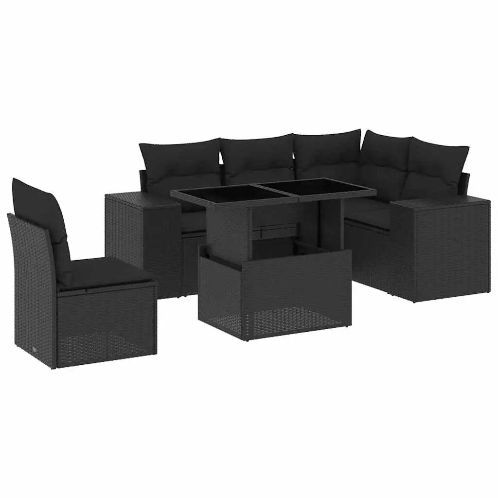 Garden Sofa Set Modular PE Rattan 6 Piece Outdoor Furniture Black
