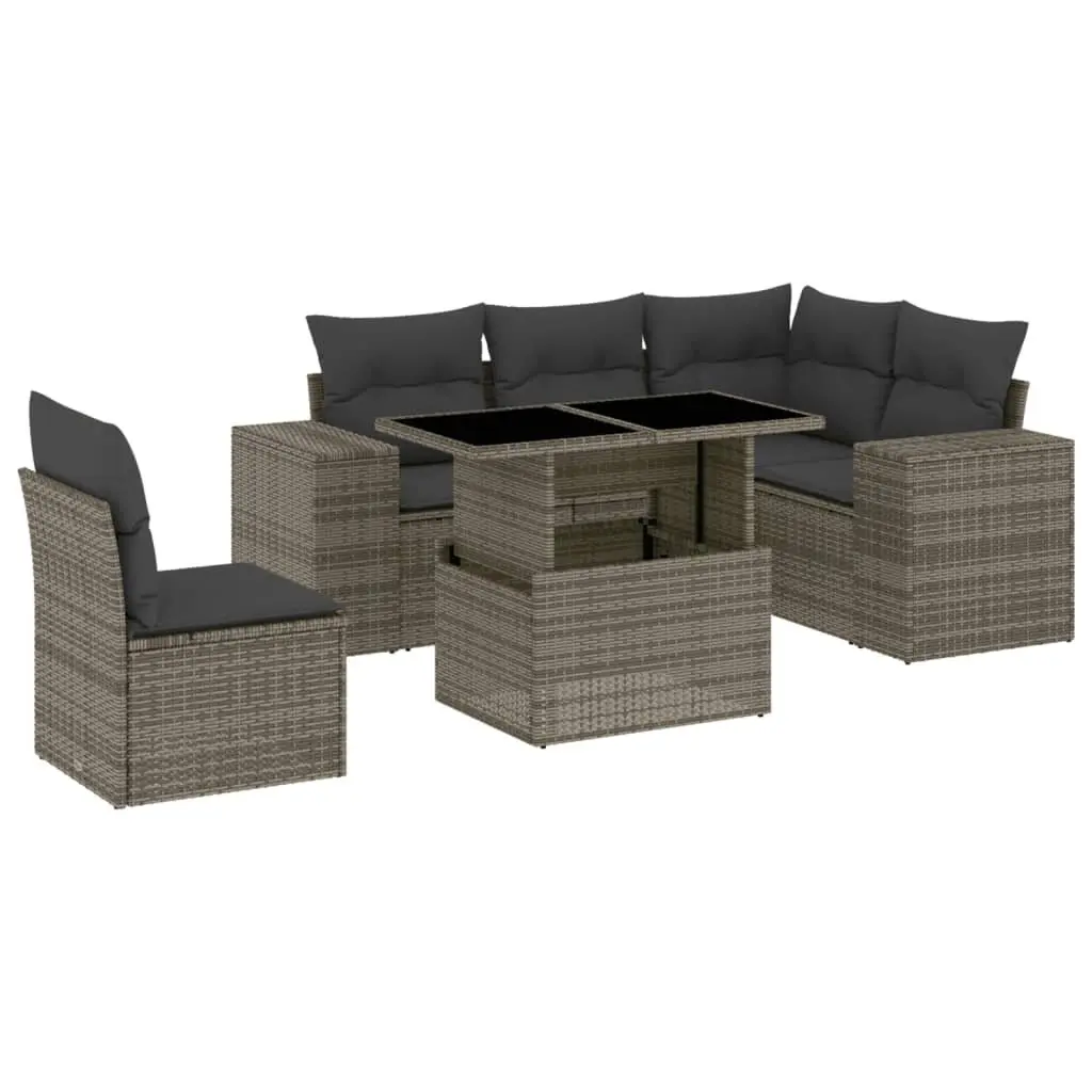 Garden Sofa Set PE Rattan 6 Piece Outdoor Furniture Grey Modular Patio Lounge