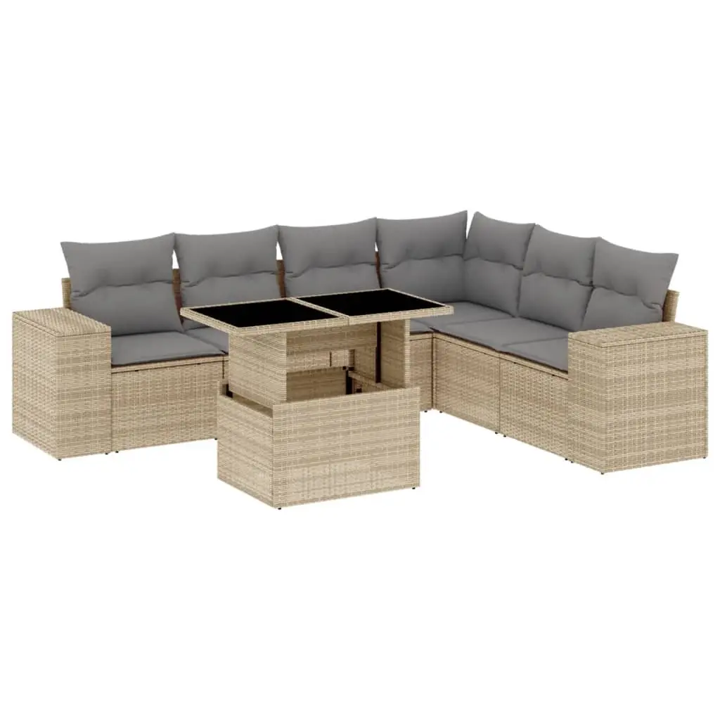 Garden Sofa Set PE Rattan Modular 7 Piece Outdoor Furniture Patio Beige