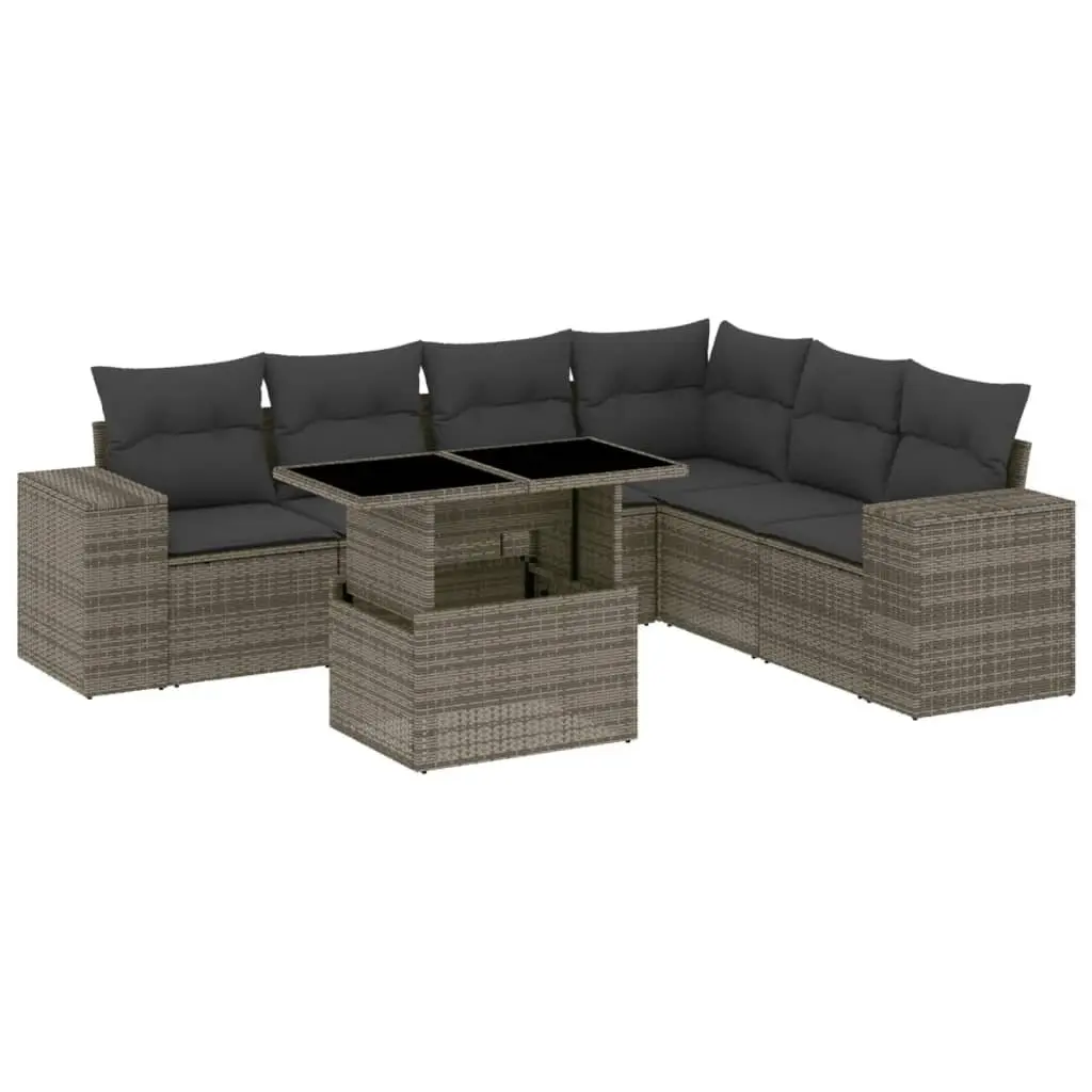 7 Piece Outdoor Garden Sofa Set Poly Rattan Grey with Cushions