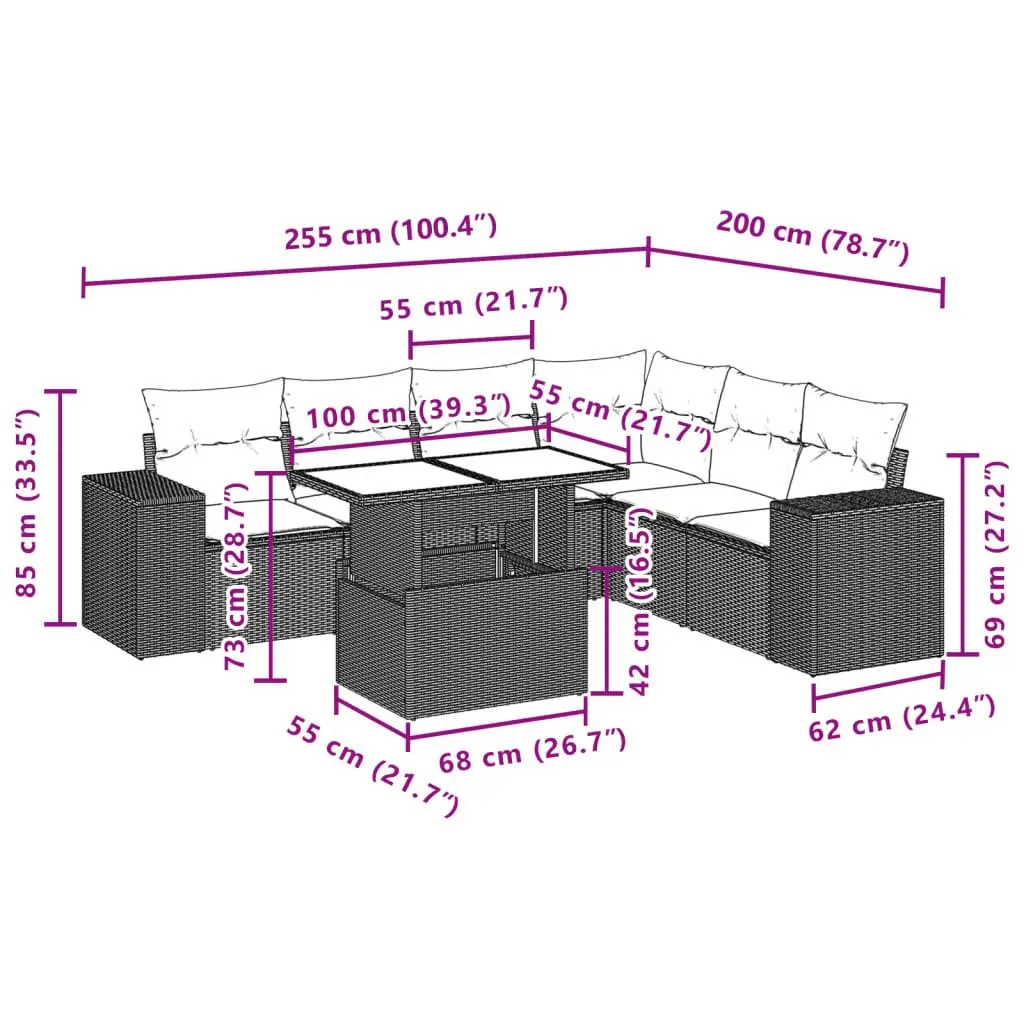 7 Piece Outdoor Garden Sofa Set Poly Rattan Grey with Cushions