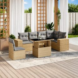 7 Piece Garden Sofa Set Adjustable Coffee Dining Table Outdoor Furniture Beige