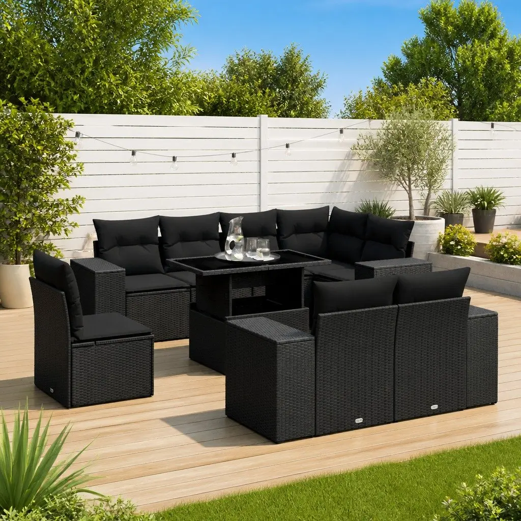 Garden Sofa Set Modular PE Rattan 9 Piece Outdoor Furniture Black