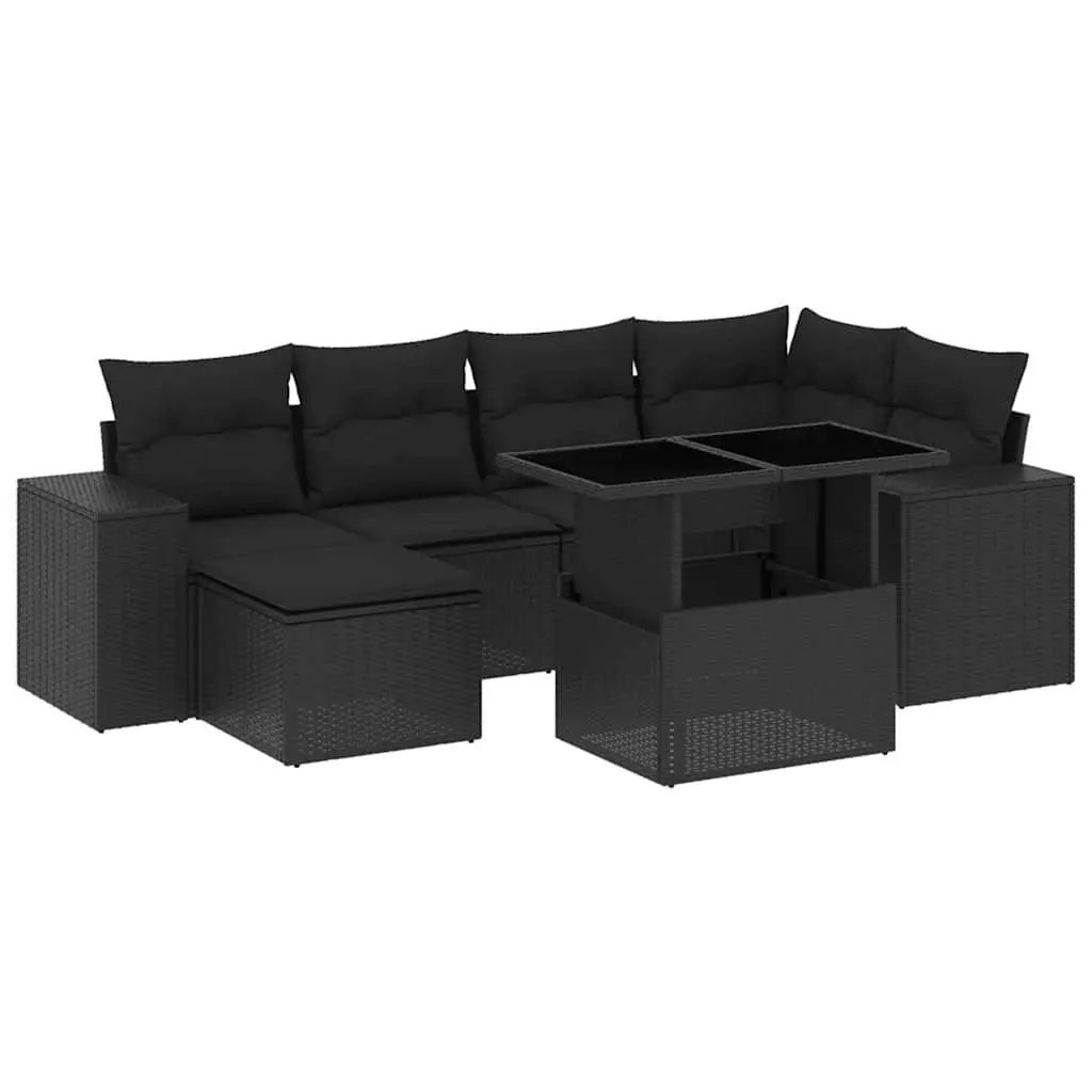 Garden Sofa Set 7 Piece Outdoor Furniture Black Poly Rattan Modular Patio