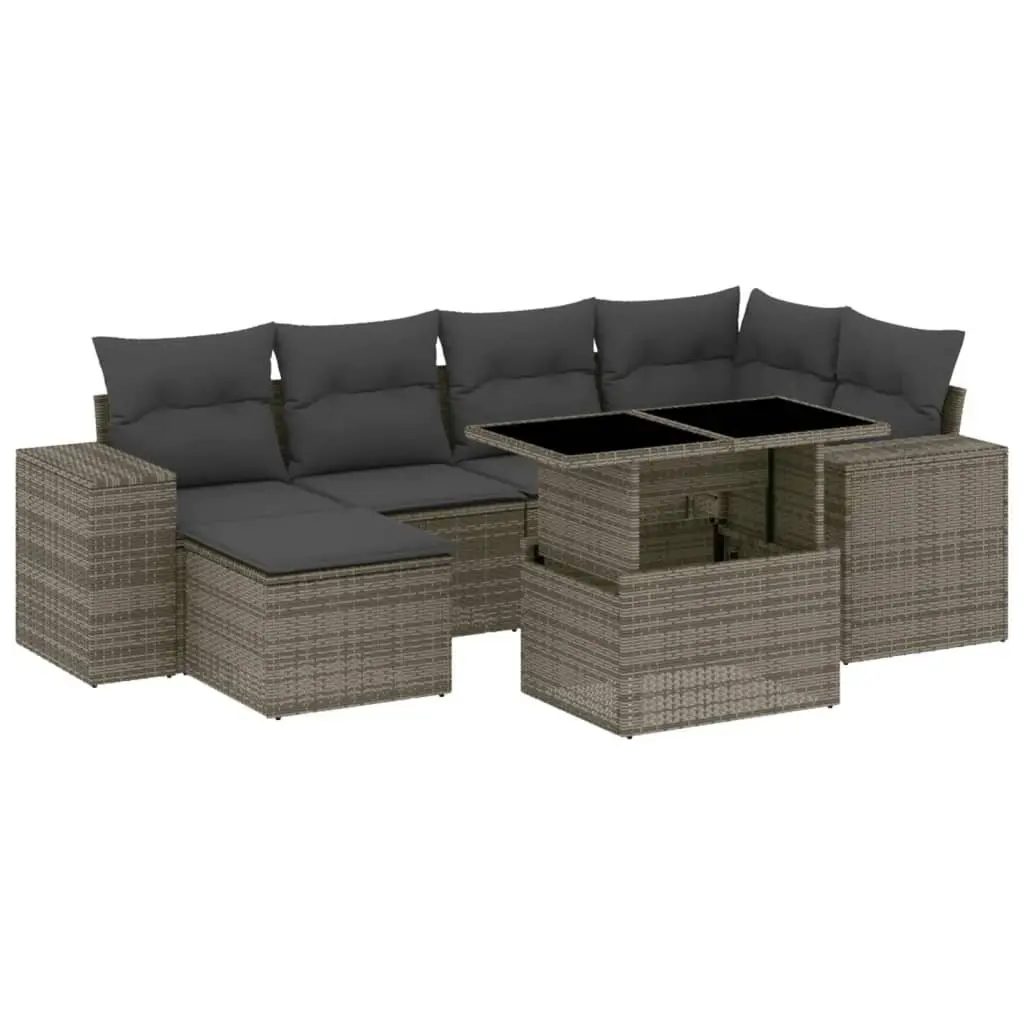 7 Piece Garden Sofa Set PE Rattan Grey Modular Patio Furniture with Cushions