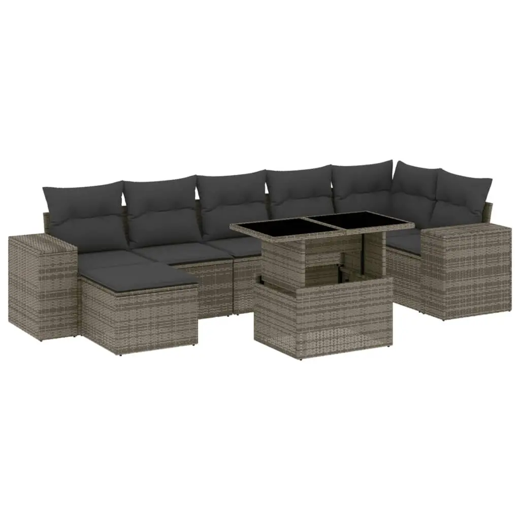 Garden Sofa Set 8 Piece Outdoor Furniture Grey Poly Rattan Modular Patio Lounge