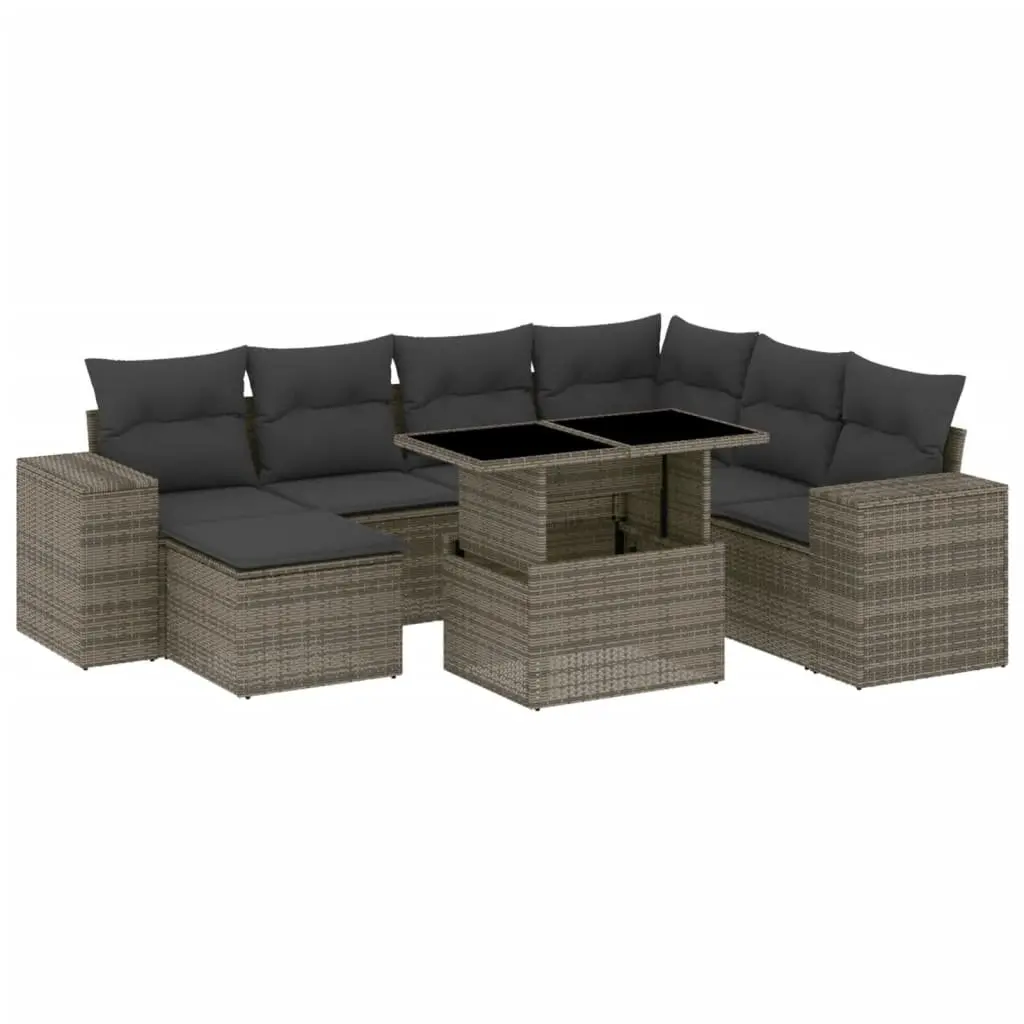 Garden Sofa Set 8 Piece Outdoor Furniture Grey Poly Rattan Adjustable Table