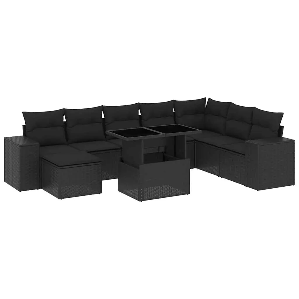 9 Piece Garden Sofa Set Black Poly Rattan Outdoor Furniture Patio Lounge Seating