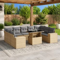 Practical 10-Piece Beige Garden Sofa Set for Outdoor Living