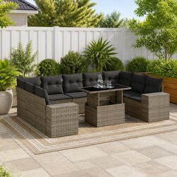 Garden Sofa Set 10 Piece Outdoor Furniture Patio with Cushions Grey Poly Rattan