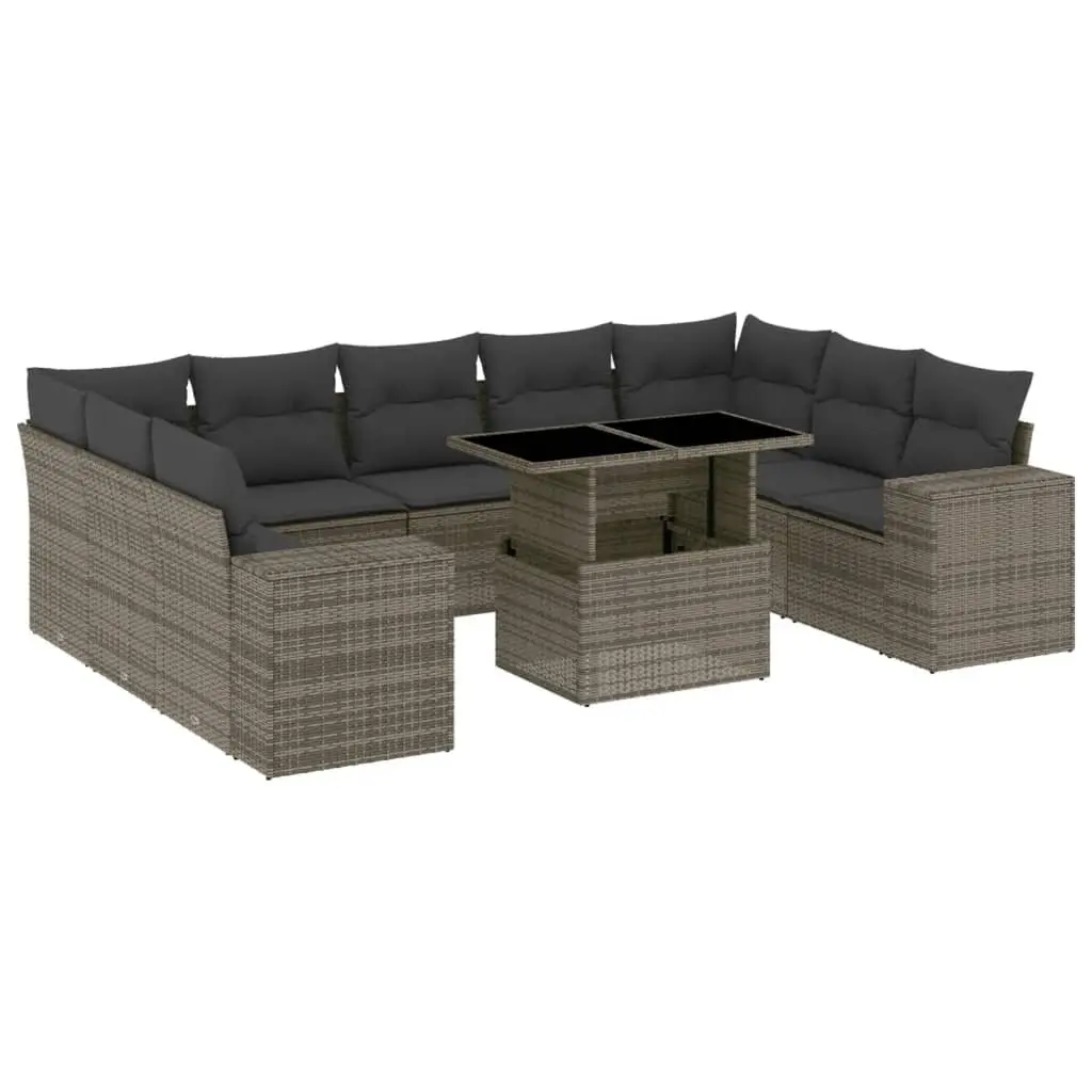 Garden Sofa Set 10 Piece Modular Outdoor Furniture Grey PE Rattan with Cushions