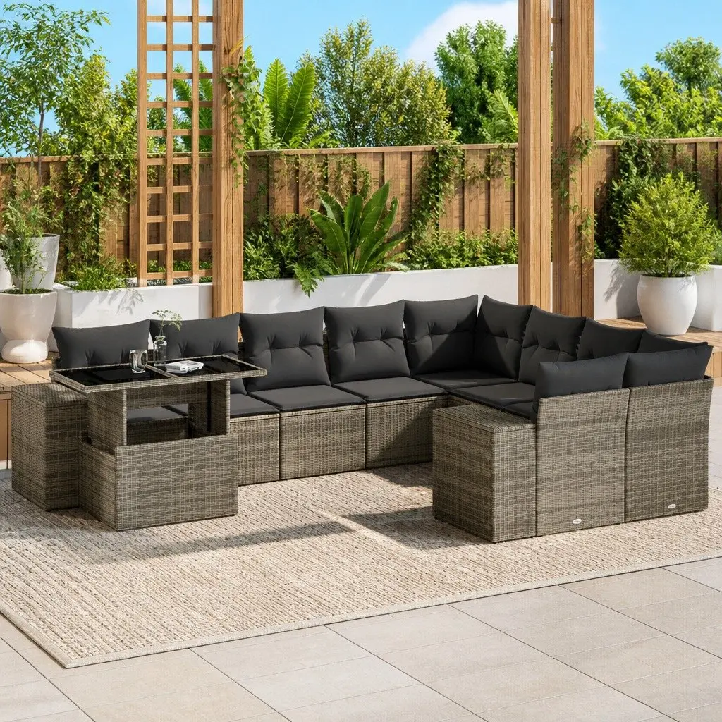Garden Sofa Set PE Rattan Modular 10 Piece Outdoor Furniture Grey with Cushions